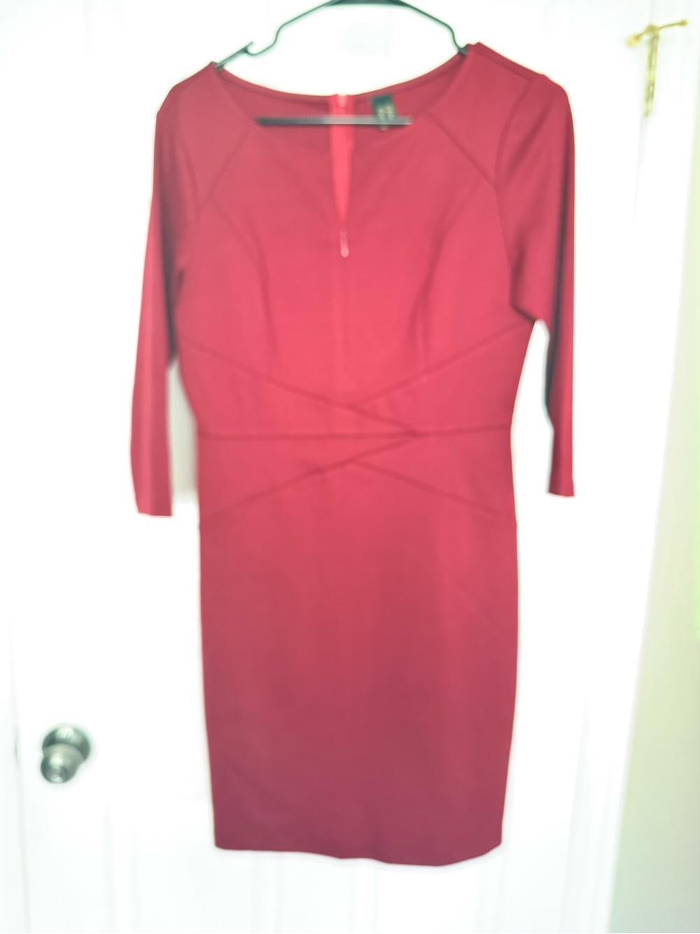 Women’s Red Sheath Dress with 3/4 Sleeves